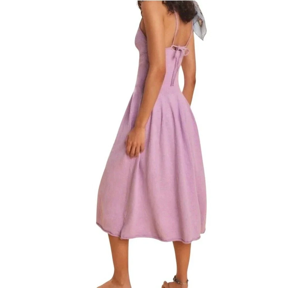 Free People Beach Tula Cotton Linen Blend Sweater Knit Halter Midi Dress Medium.